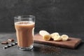 Glass with chocolate protein shake Royalty Free Stock Photo