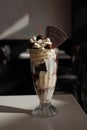 a glass of chocolate and vanilla sundae ice-cream Royalty Free Stock Photo