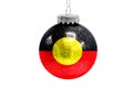 Glass Christmas ball toy isolated on white background with the flag of Australian Aboriginal