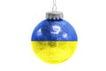 Glass Christmas ball toy isolated on white background with the flag of Ukraine Royalty Free Stock Photo