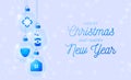 Glass Christmas coronavirus ball banner. Christmas or new year Concept prevention COVID-19 disease with virus cells, glossy