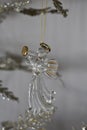 Glass christmas tree angel decoration hanging with gold trim Royalty Free Stock Photo
