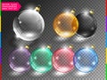 Glass christmas tree ball toy set on transparent background. Different color glossy christmas globe icon. Vector clip art Royalty Free Stock Photo