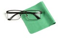 Glass cleaning grey cloth napkin with of glasses over it Royalty Free Stock Photo