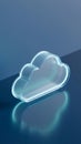 Glass cloud icon on blue reflective background Royalty Free Stock Photo