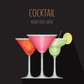 Glass of cocktail on black background. Cocktail bar menu card.