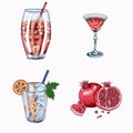 Glass, cocktail, drink, red, fruit, alcohol, food, wine, isolated, drink, strawberry, berry, fresh, white, sweet, ice, juice, cher Royalty Free Stock Photo