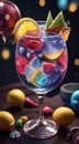 glass of cocktail with fruits decorations, glass of cocktail, cocktail in the bar, cocktail on the table Royalty Free Stock Photo