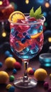 glass of cocktail with fruits decorations, glass of cocktail, cocktail in the bar, cocktail on the table Royalty Free Stock Photo