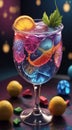 glass of cocktail with fruits decorations, glass of cocktail, cocktail in the bar, cocktail on the table Royalty Free Stock Photo