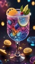 glass of cocktail with fruits decorations, glass of cocktail, cocktail in the bar, cocktail on the table Royalty Free Stock Photo