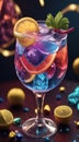 glass of cocktail with fruits decorations, glass of cocktail, cocktail in the bar, cocktail on the table Royalty Free Stock Photo