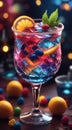 glass of cocktail with fruits decorations, glass of cocktail, cocktail in the bar, cocktail on the table Royalty Free Stock Photo