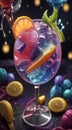 glass of cocktail with fruits decorations, glass of cocktail, cocktail in the bar, cocktail on the table Royalty Free Stock Photo