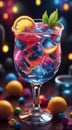 glass of cocktail with fruits decorations, glass of cocktail, cocktail in the bar, cocktail on the table Royalty Free Stock Photo