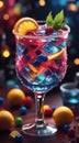 glass of cocktail with fruits decorations, glass of cocktail, cocktail in the bar, cocktail on the table Royalty Free Stock Photo