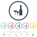 Glass and cocktail glasses solid flat color icons in round outlines