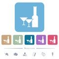 Glass and cocktail glasses solid flat icons on color rounded square backgrounds