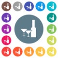 Glass and cocktail glasses solid flat white icons on round color backgrounds