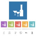 Glass and cocktail glasses solid flat white icons in square backgrounds