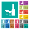 Glass and cocktail glasses solid square flat multi colored icons