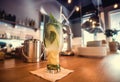 Glass of cocktail with lemon and mint on table Royalty Free Stock Photo