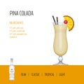 Glass of cocktail pina colada on white background. Cocktail menu