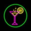 A glass of a cocktail and slice of a lemon neon 3D illustration Royalty Free Stock Photo