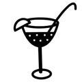 Cocktail vector icon. Simple isolated illustration. Doodle style drink on a white background. Contour glass with cocktail, straw Royalty Free Stock Photo