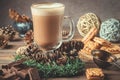 Glass cocoa mug or coffee with milk froth Royalty Free Stock Photo