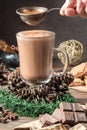 Glass cocoa mug or coffee with milk froth Royalty Free Stock Photo