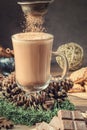 Glass cocoa mug or coffee with milk froth Royalty Free Stock Photo