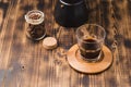 Glass of cofee with coffee beans. Top view. Royalty Free Stock Photo