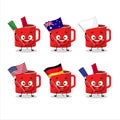 Glass of coffee cartoon character bring the flags of various countries