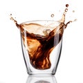 Glass of Coffee with a splash on a plain white backgrou - product photography