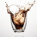 Glass of Coffee with a splash on a plain white backgrou - product photography