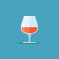 Glass of cognac or brandy flat style icon. Vector illustration.