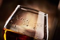 Glass with cognac closeup.taste of cognac.athmospheric photo Royalty Free Stock Photo