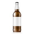 Glass Cola Or Beer Brown Bottle With Lable. Carbonated drink. Mock Up Template. Isolated On White Background.