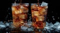 Glass of cola drink on bar counter with ice cubes and splash Royalty Free Stock Photo