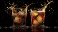 Glass of cola drink on bar counter with ice cubes and splash Royalty Free Stock Photo