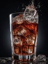 Glass of cola with ice cubes on a black background Royalty Free Stock Photo