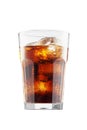 Glass of cola with ice cubes isolated on white background. Low angle view Royalty Free Stock Photo