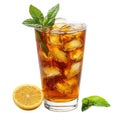 Glass of cola with ice cubes, lemon and basil isolated on transparent background Royalty Free Stock Photo