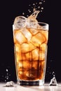 glass of cola with ice cubes and splashes on black background Royalty Free Stock Photo