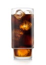 Glass of cola soft drink with ice cubes and bubbles on white background Royalty Free Stock Photo