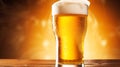 Glass of cold beer with foam, pint of original premium beer drink, alcohol flavour and holiday celebration