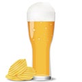 Glass cold beer with potato chips. Royalty Free Stock Photo