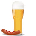 Glass cold beer with sausage. Royalty Free Stock Photo