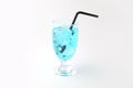 Glass of cold cider blue soda drink isolated on white background Royalty Free Stock Photo